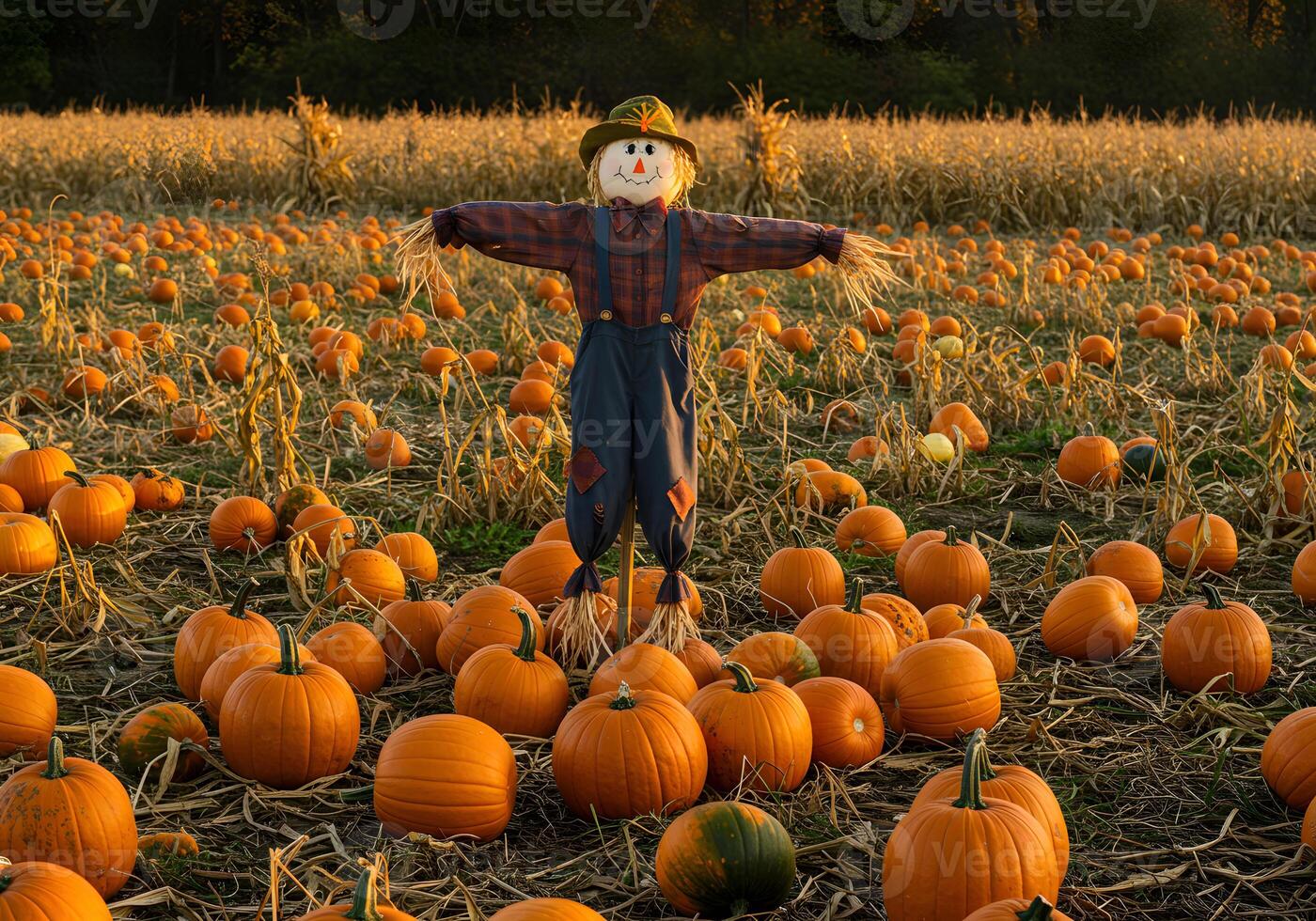 Scarecrow in pumpkin patch photo