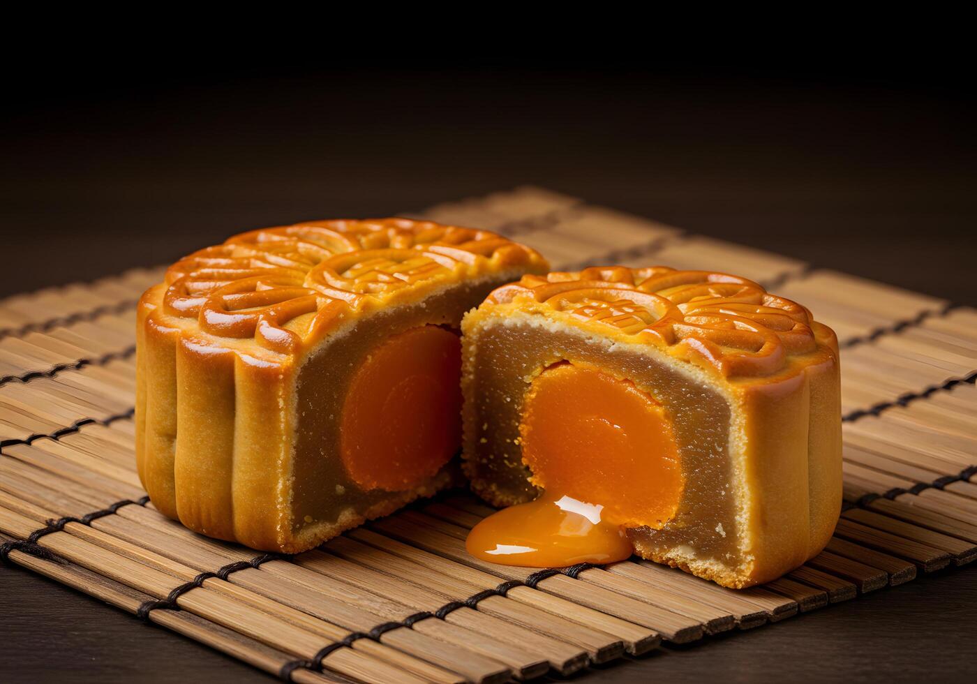 Sliced mooncake with orange filling photo