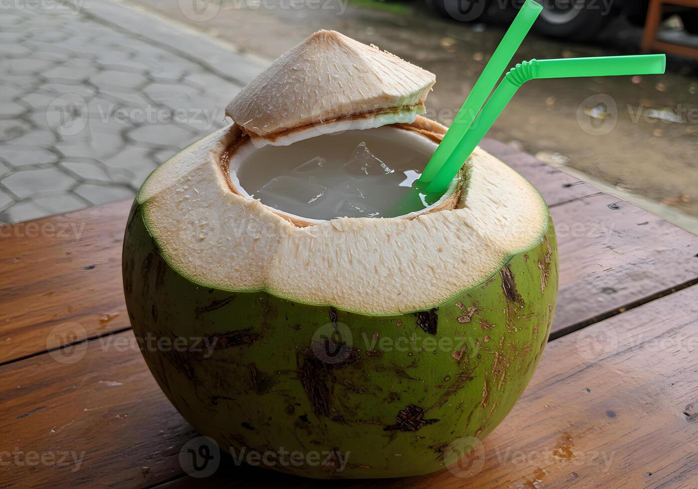 Fresh coconut water drink outdoors photo