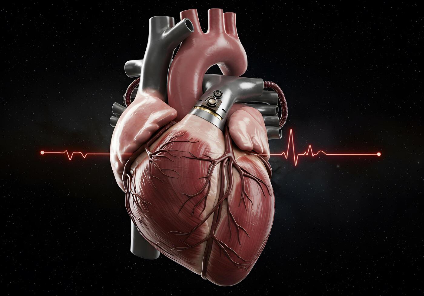 Advanced medical graphic human heart with artificial components photo