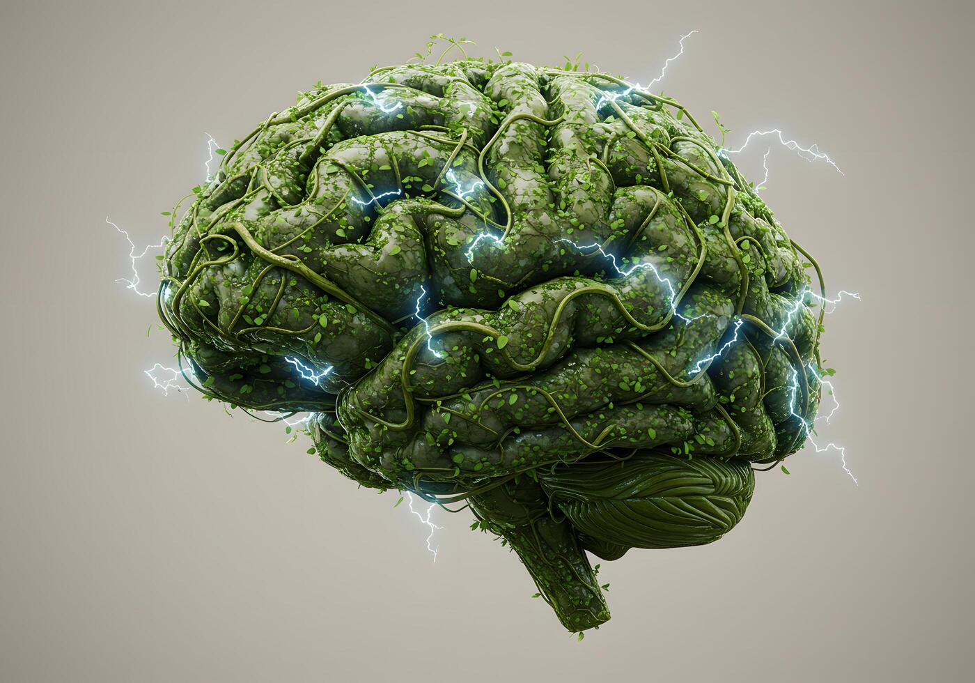 Green foliage covered brain illustration photo