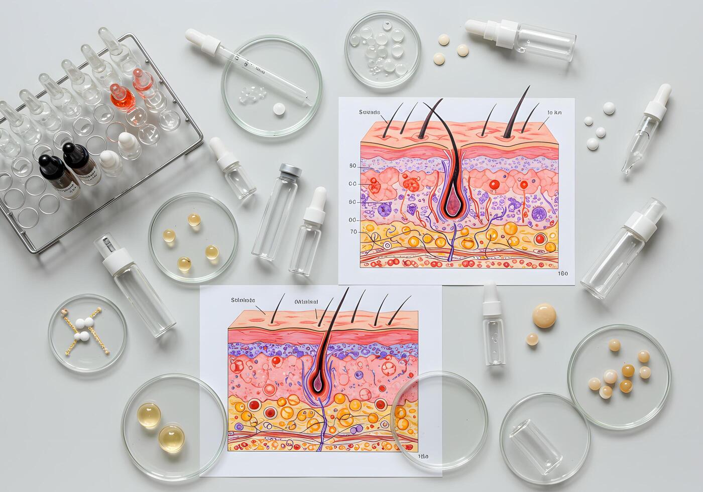 Skin science diagrams and laboratory supplies photo