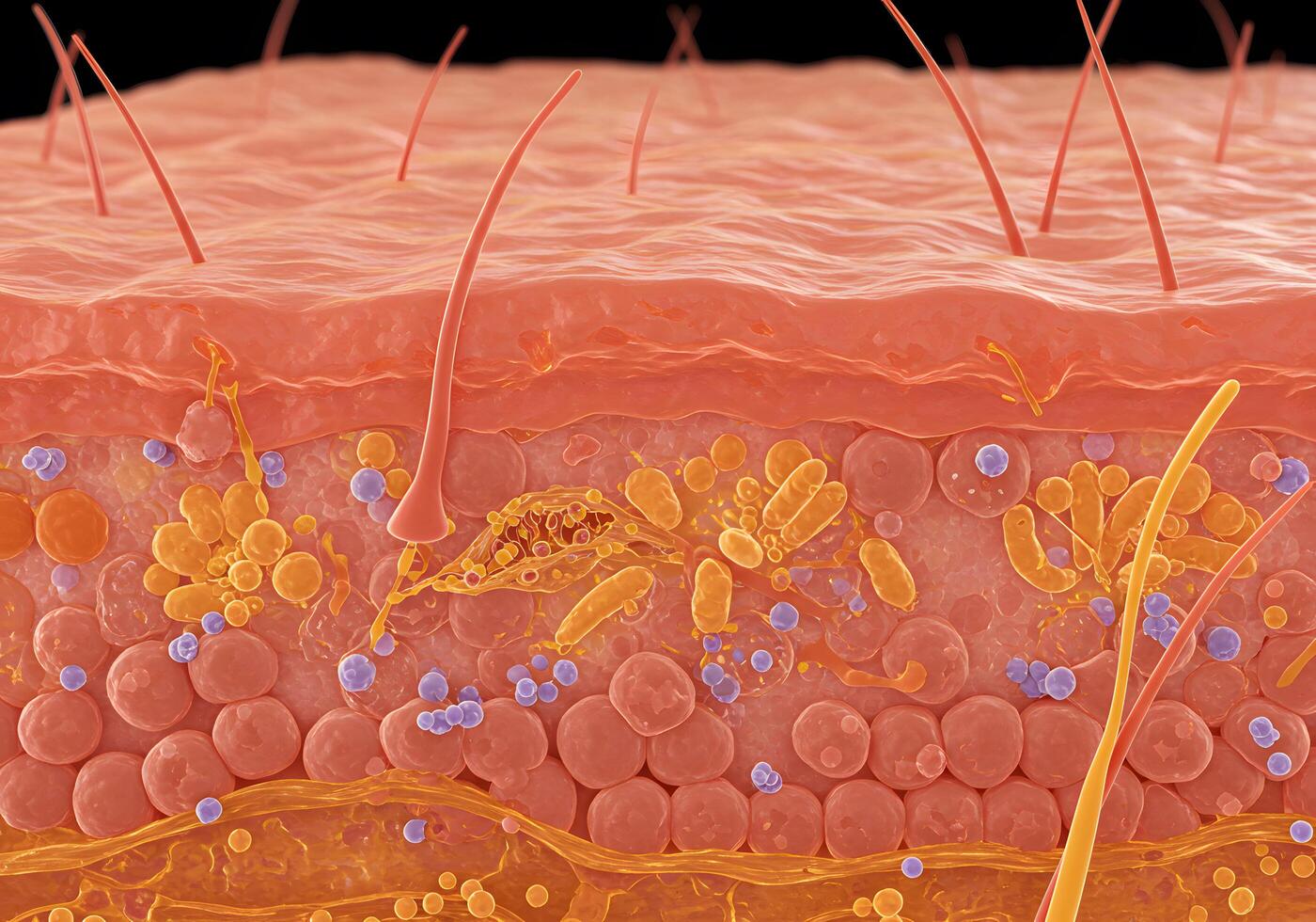 Skin layers microorganisms close up photo