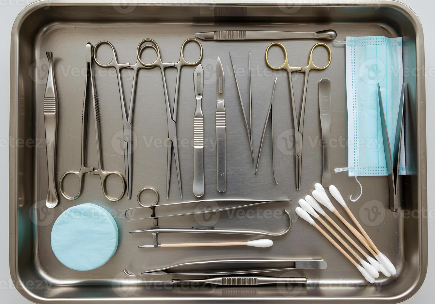 Medical instruments in tray photo