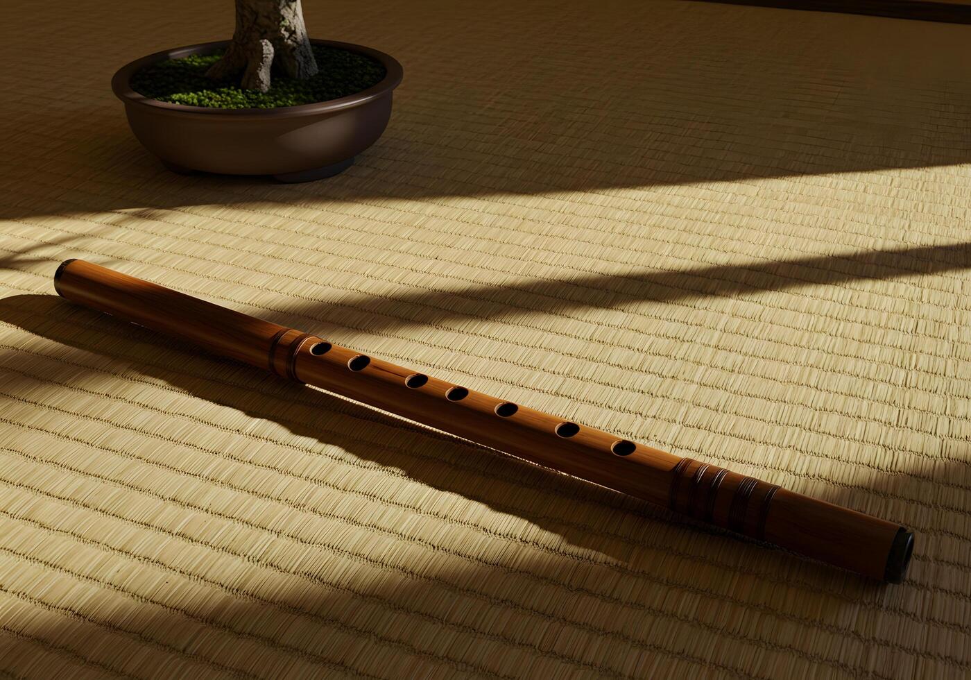 Wooden flute on beige mat photo