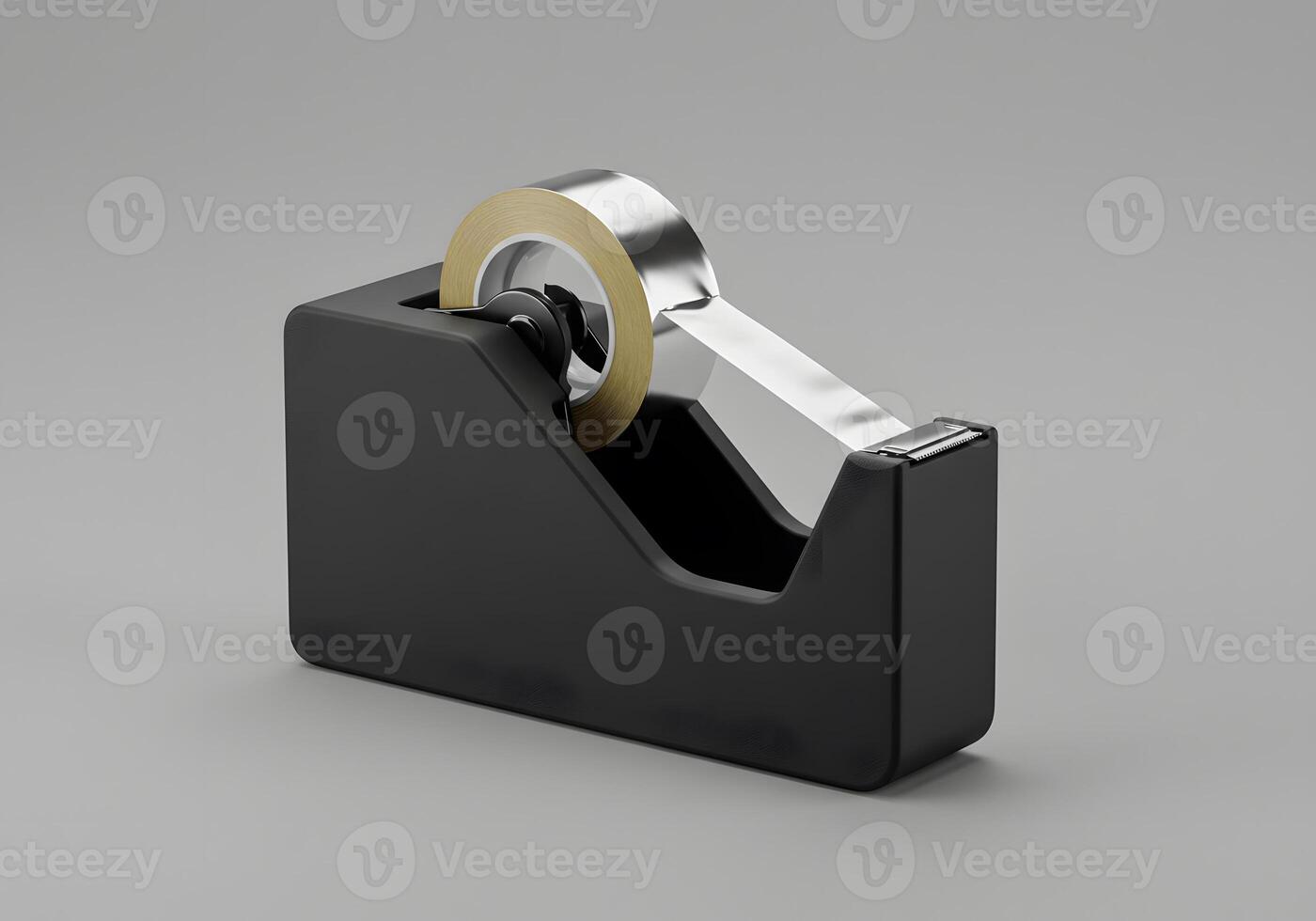 Black tape dispenser on gray background photo