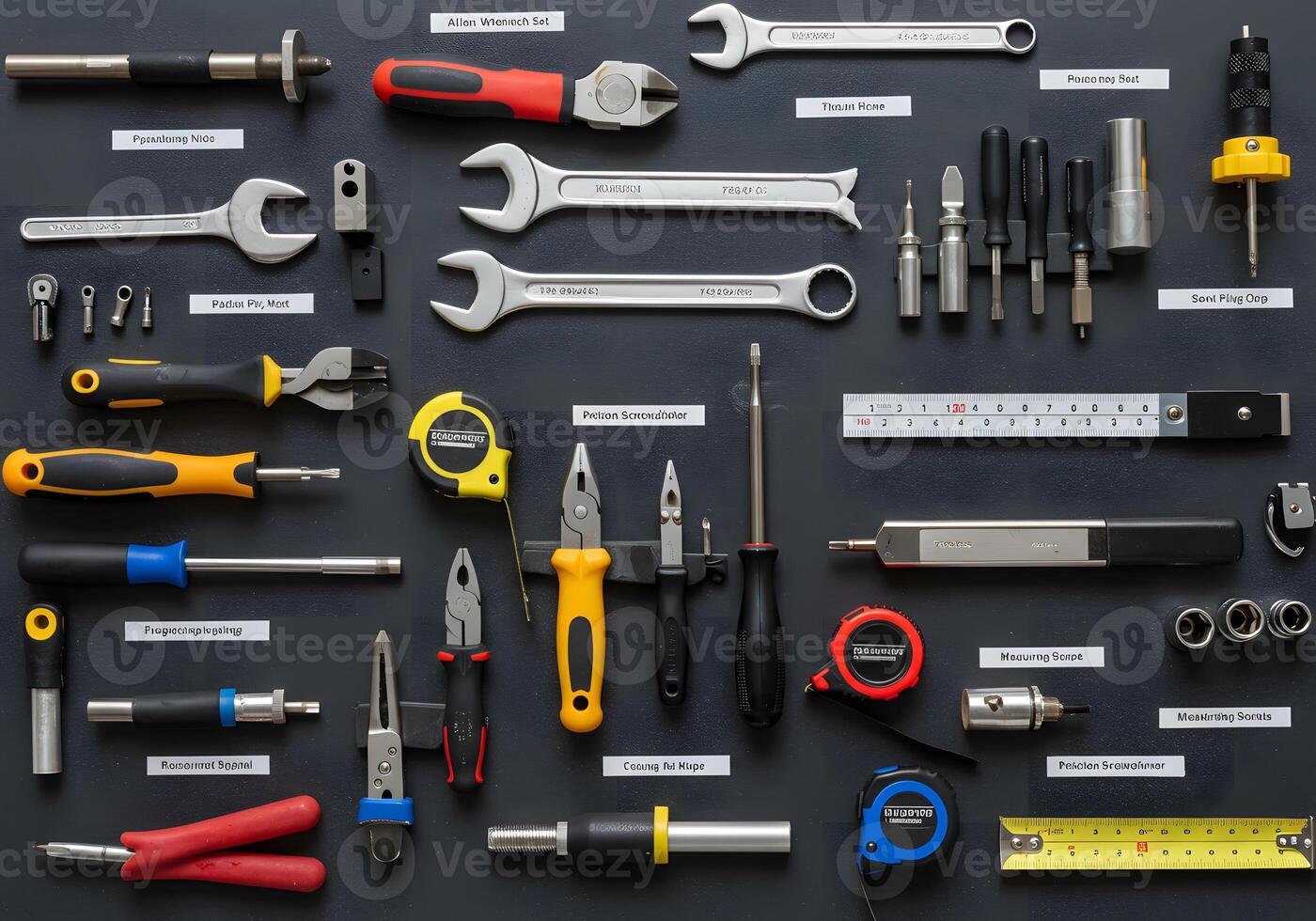 Assorted tools collection overhead view photo