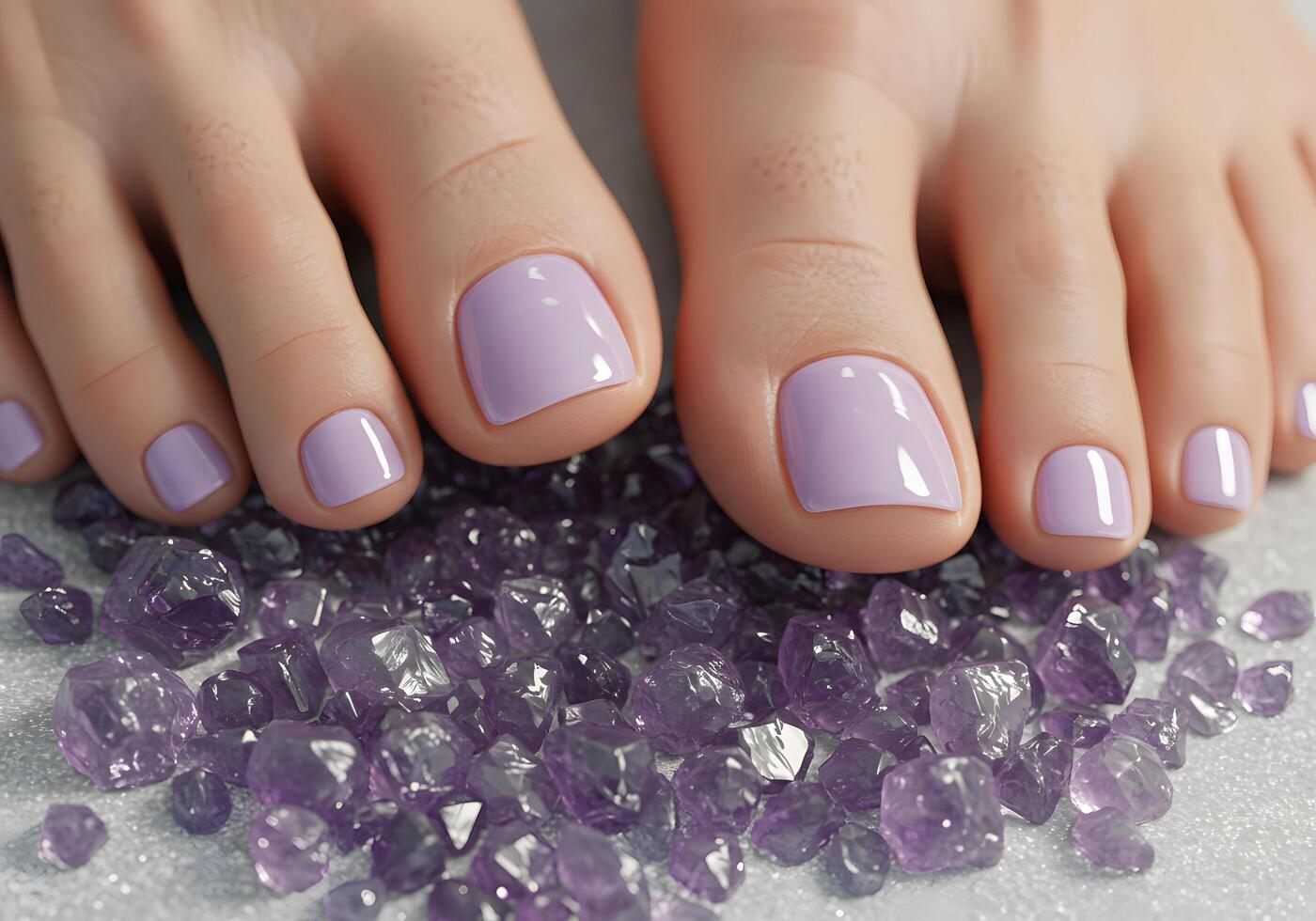 Purple toenails on amethyst stones photo