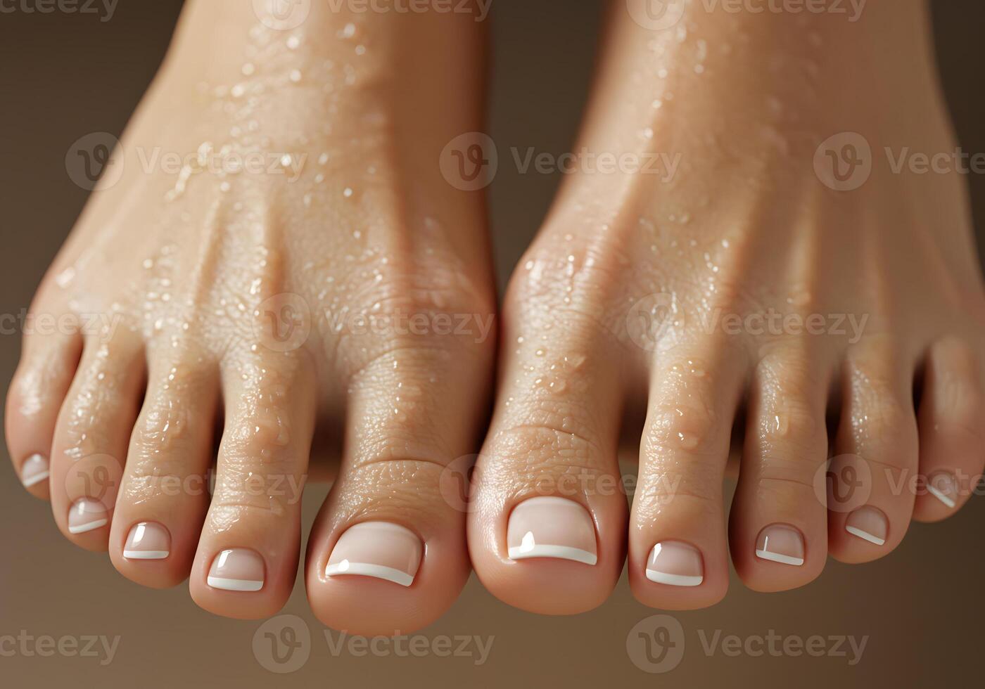 Moisturized womans feet with manicure photo
