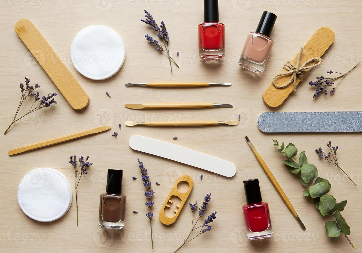 Nail care tools and products flatlay photo