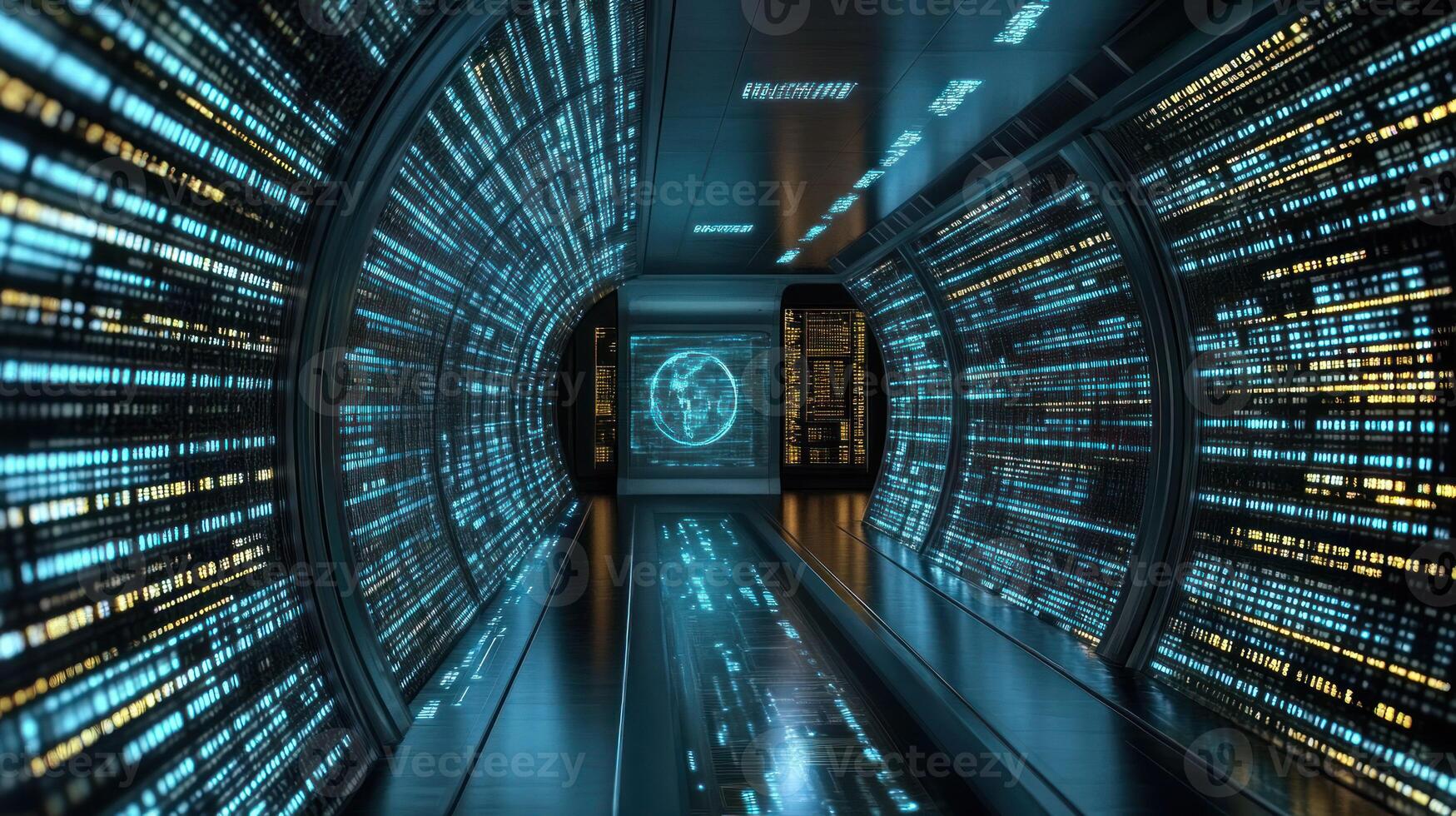 A tunnel with a digital clock and data on it photo