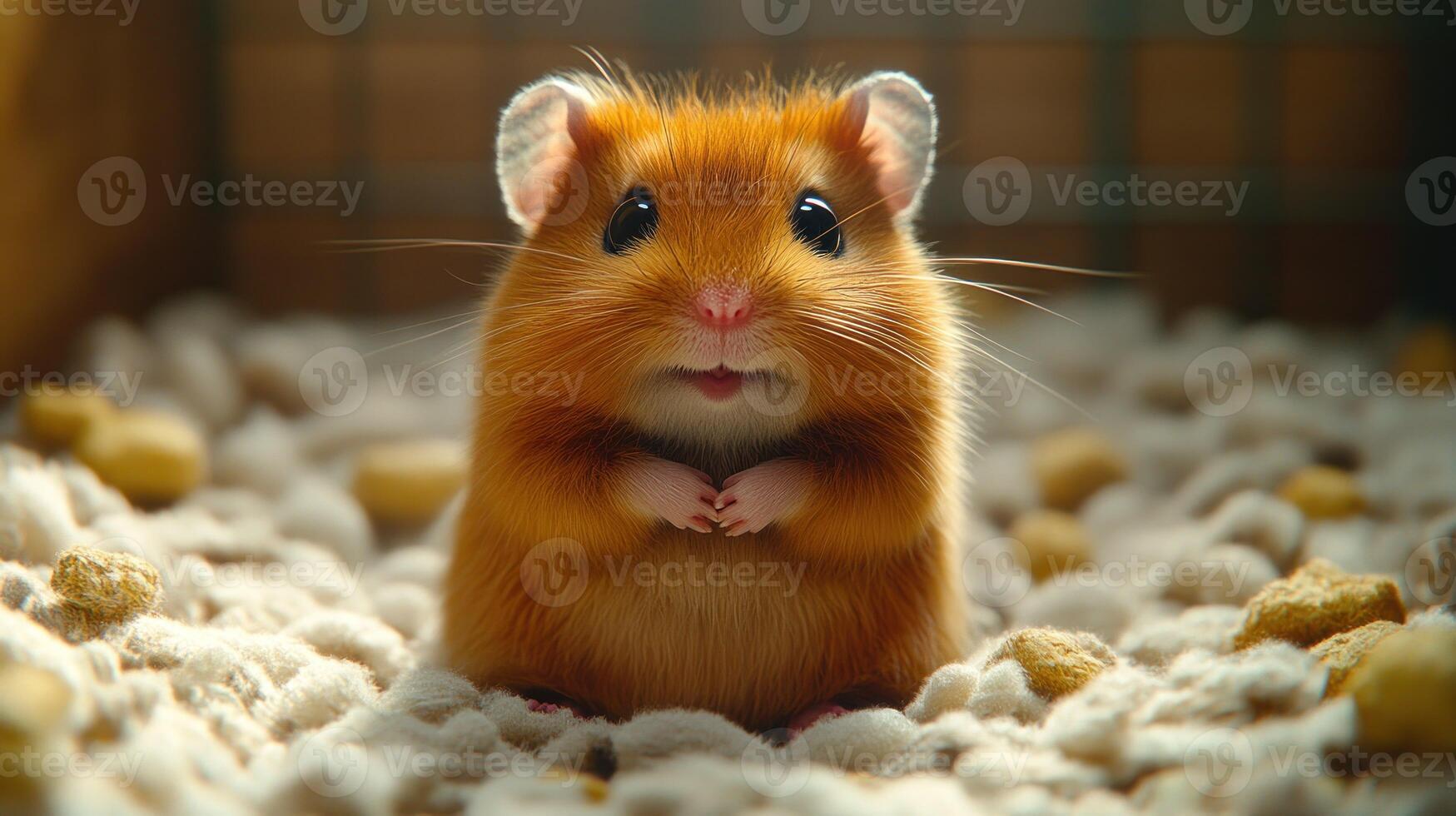 A hamster is sitting in a cage with peanuts photo