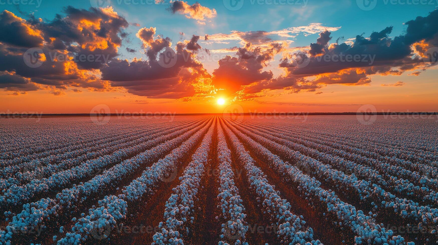 A cotton field at sunset photo