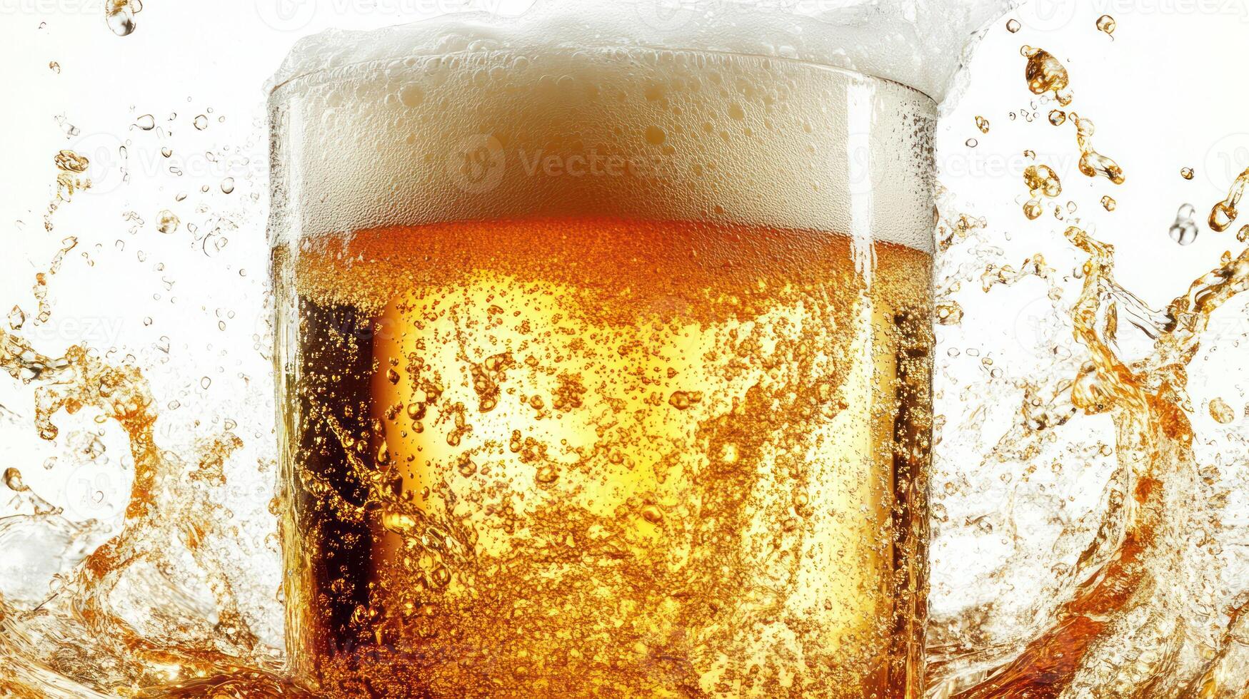 A glass of beer is being splashed with water photo