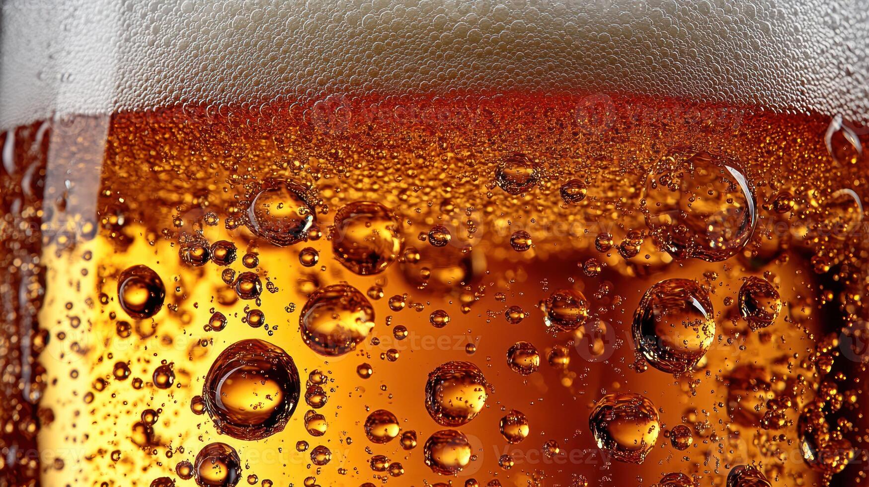 A close up of a glass of beer with bubbles photo