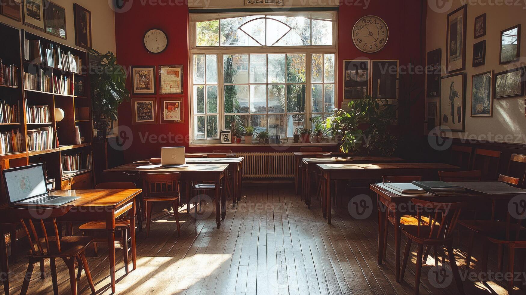 A room with a lot of tables and chairs photo