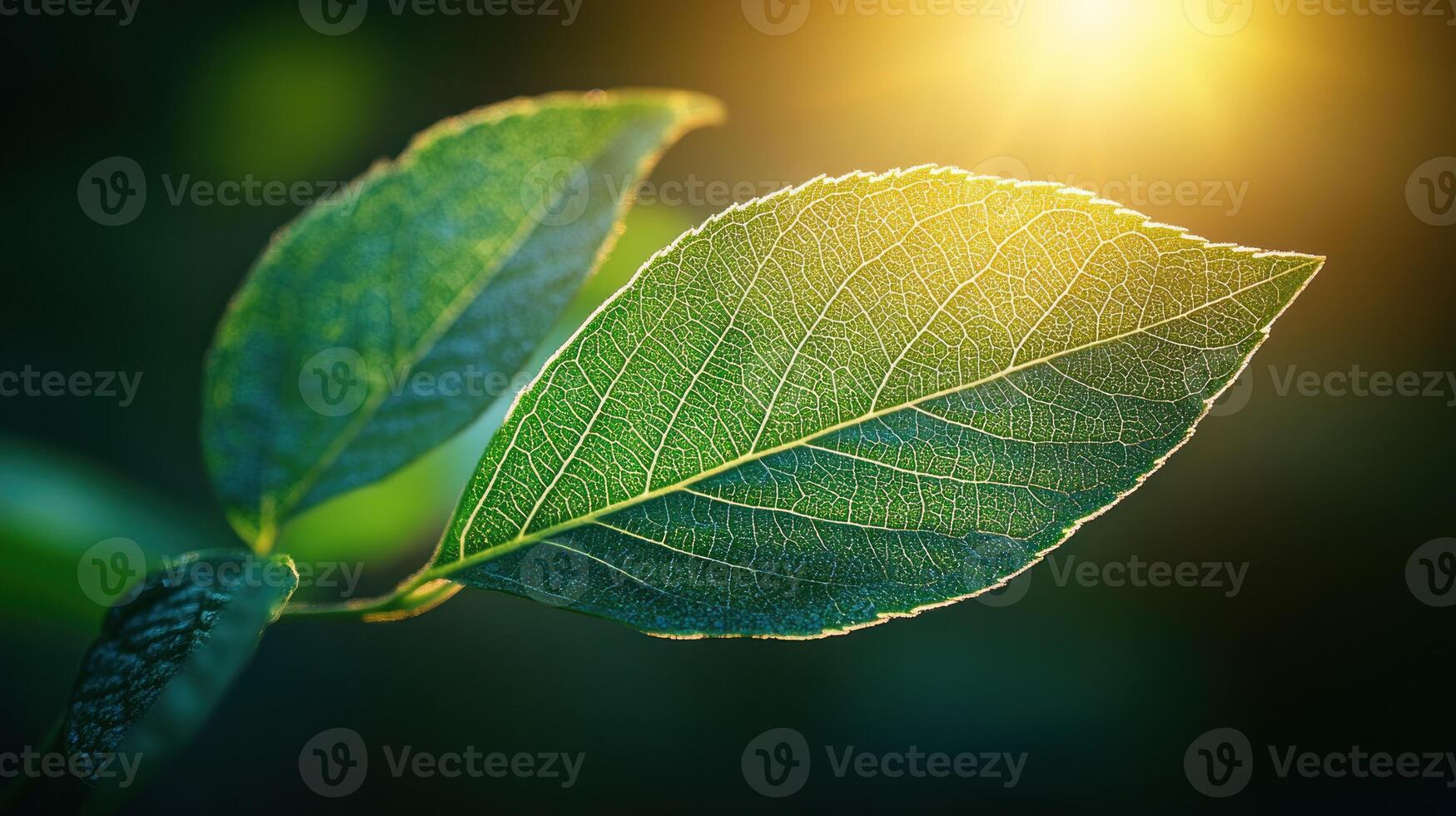 A green leaf with sunlight shining through it photo