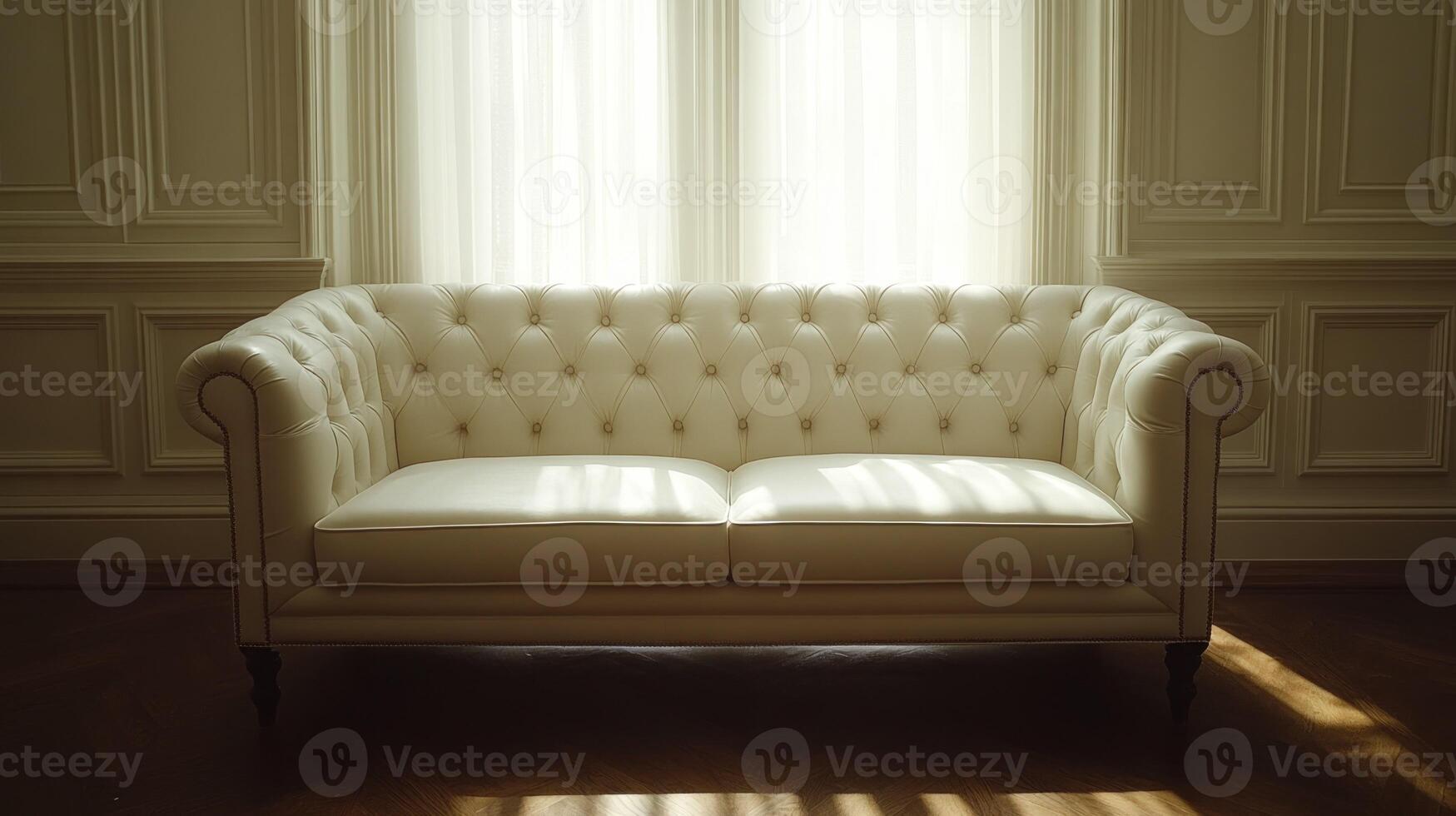 A white couch in front of a window photo