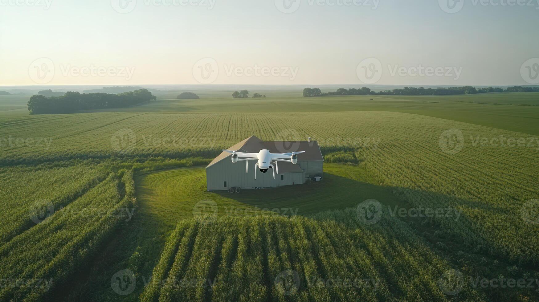 An aerial view of a house in a field photo