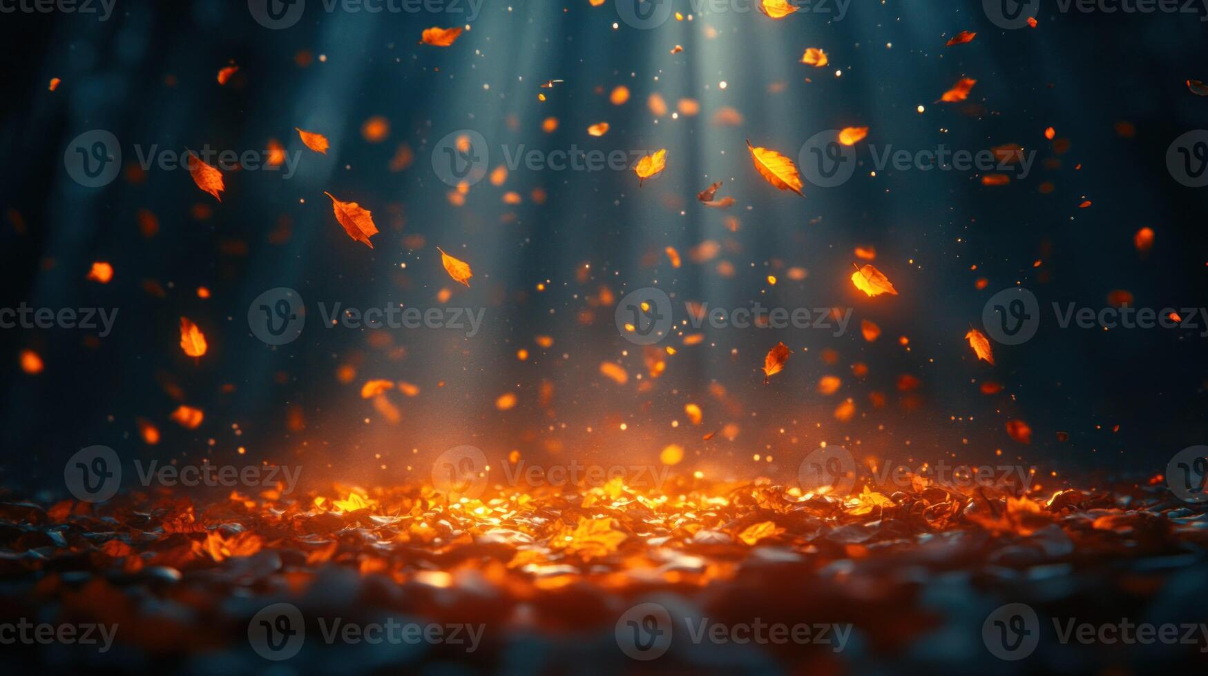 Autumn leaves falling from the sky photo