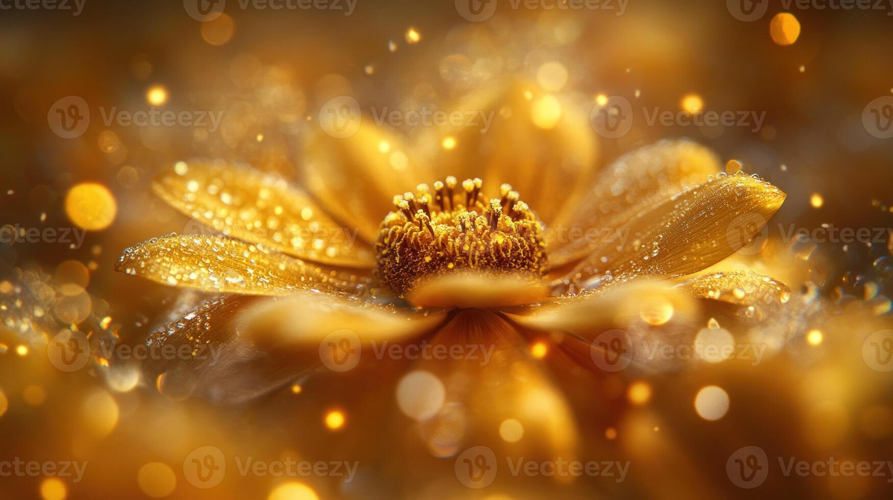 Golden flower with golden light and bokeh photo