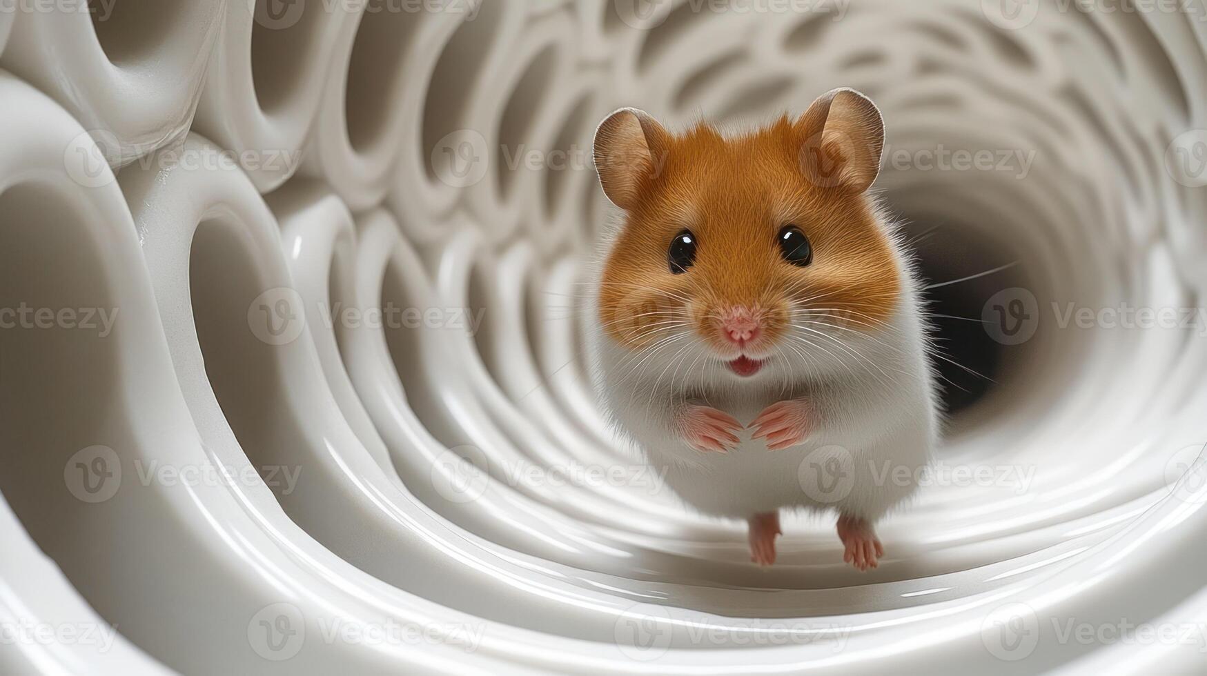 A hamster is in a white tube photo