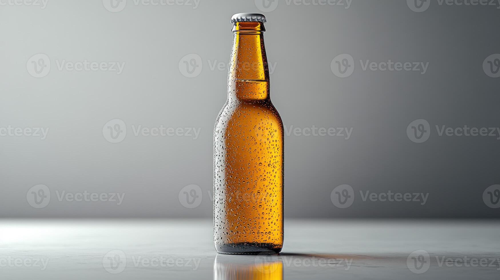 A beer bottle with ice on top photo