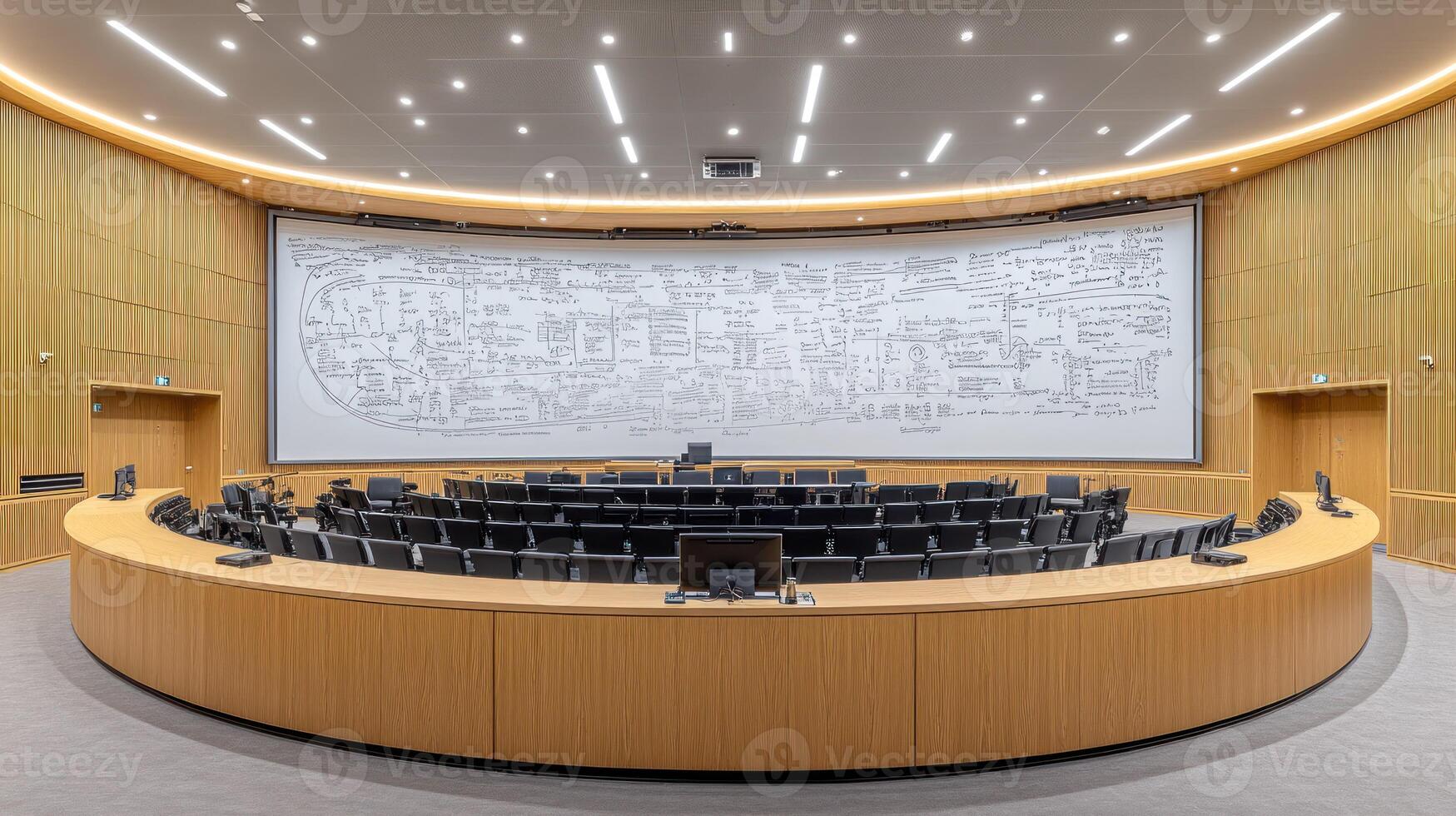 A circular room with a large screen on the wall photo