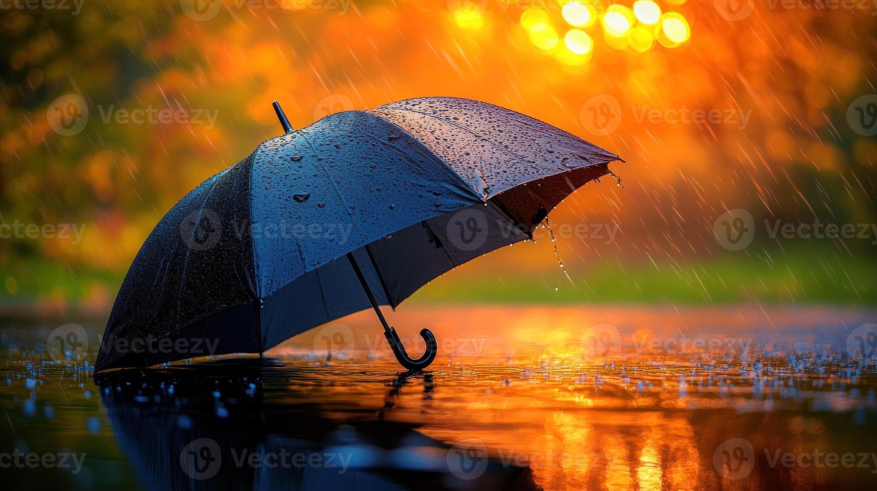 A black umbrella in the rain photo