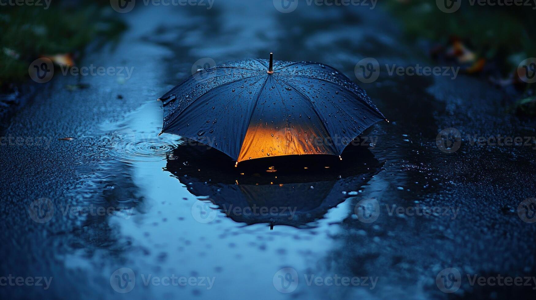 A wet umbrella on the ground photo