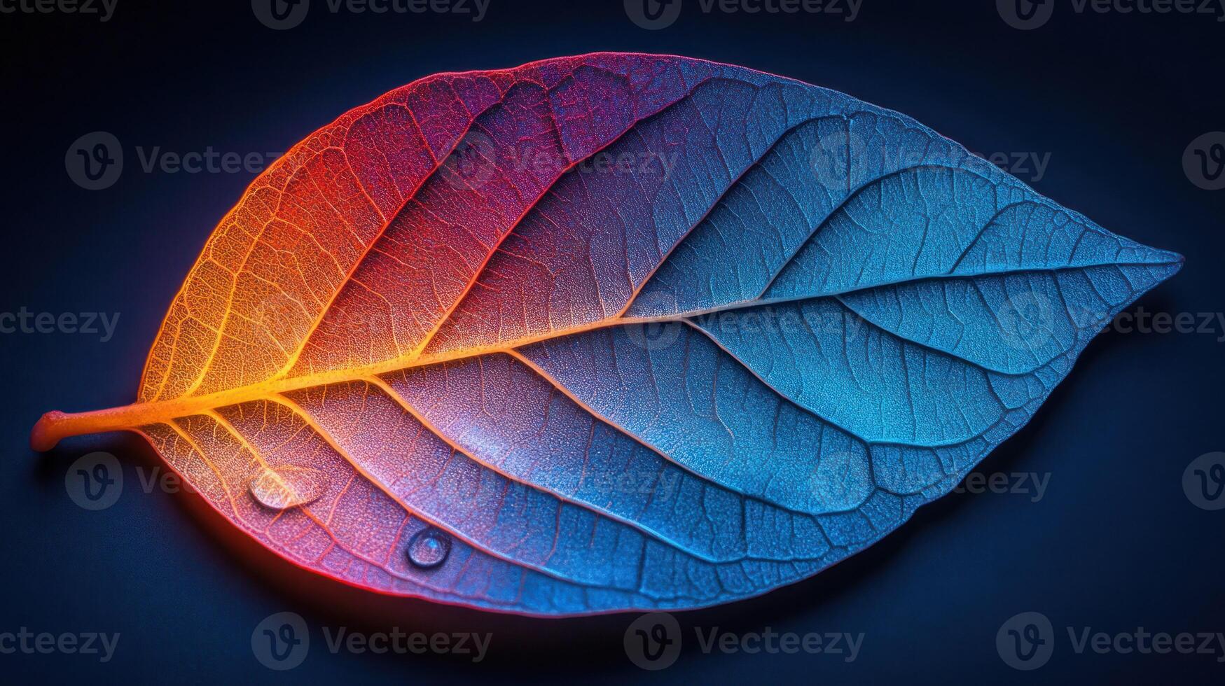 A colorful leaf with water drops on it photo