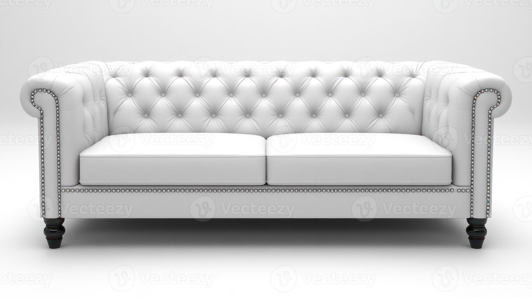 A white leather couch with studded arms photo