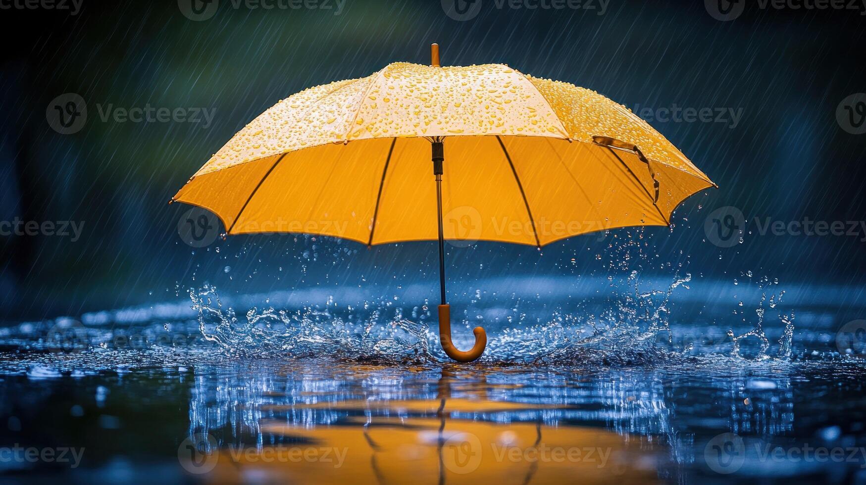An umbrella is being blown by the rain photo
