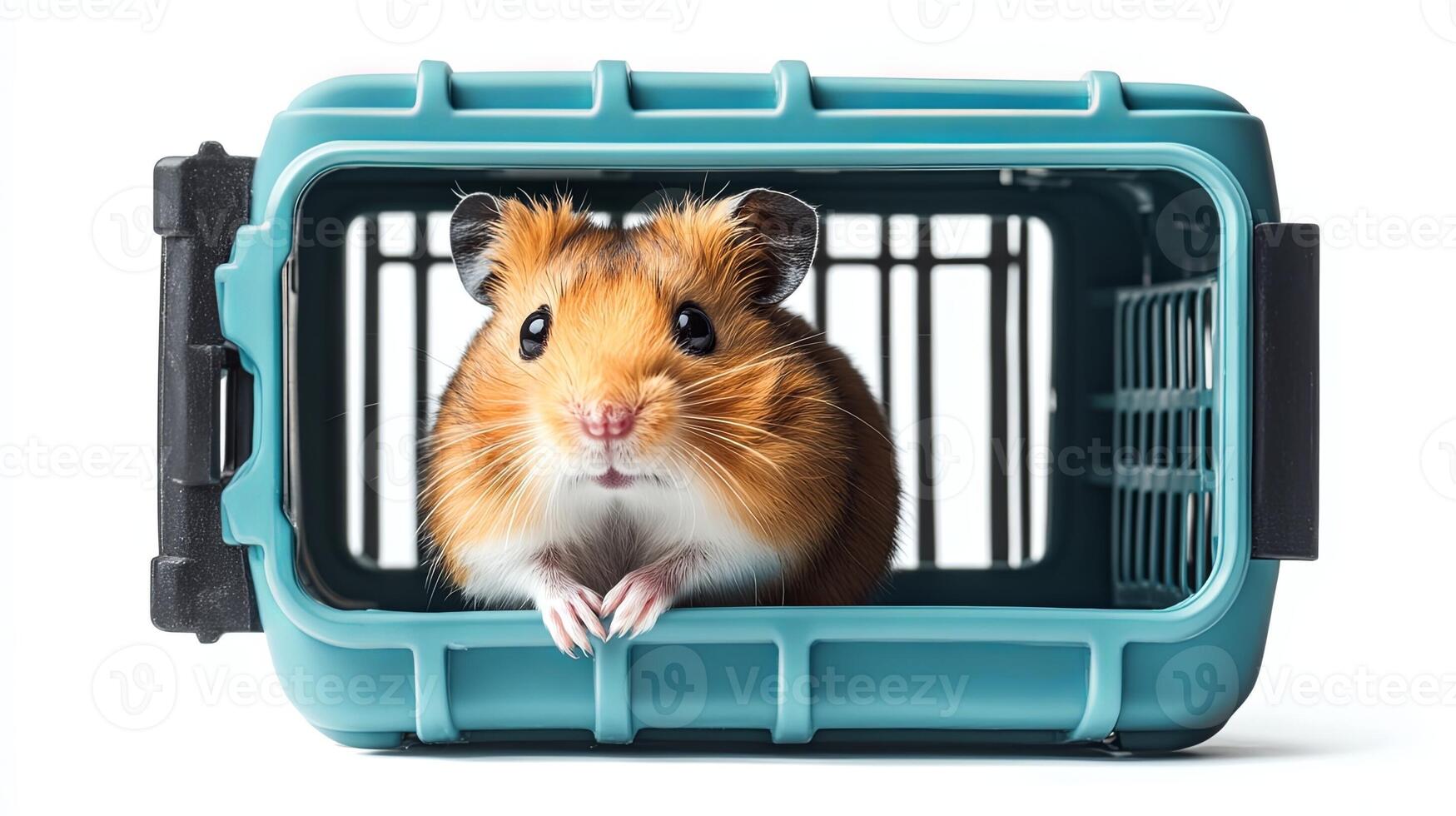 A hamster in a cage on a white background photo