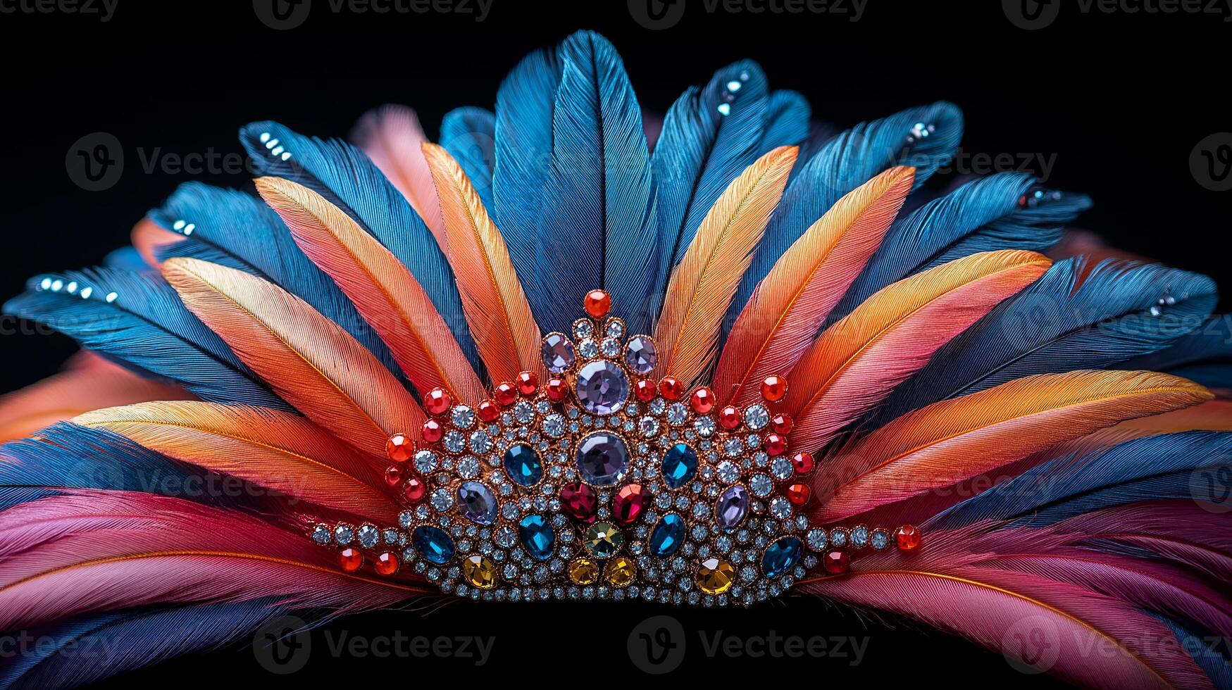 Bright feathered carnival headpiece with intricate details. Mardi Gras and festive celebration concept photo