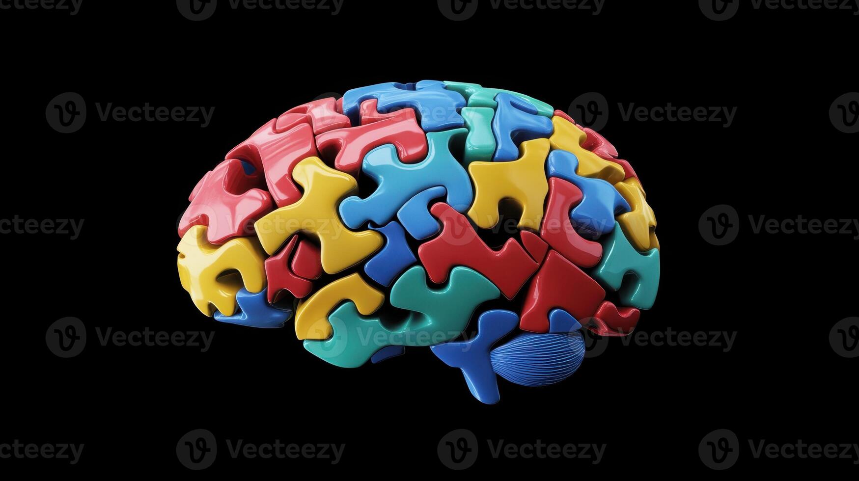 Colorful puzzle brain representing diverse thoughts and ideas with intricate pieces interconnected in a unique layout photo