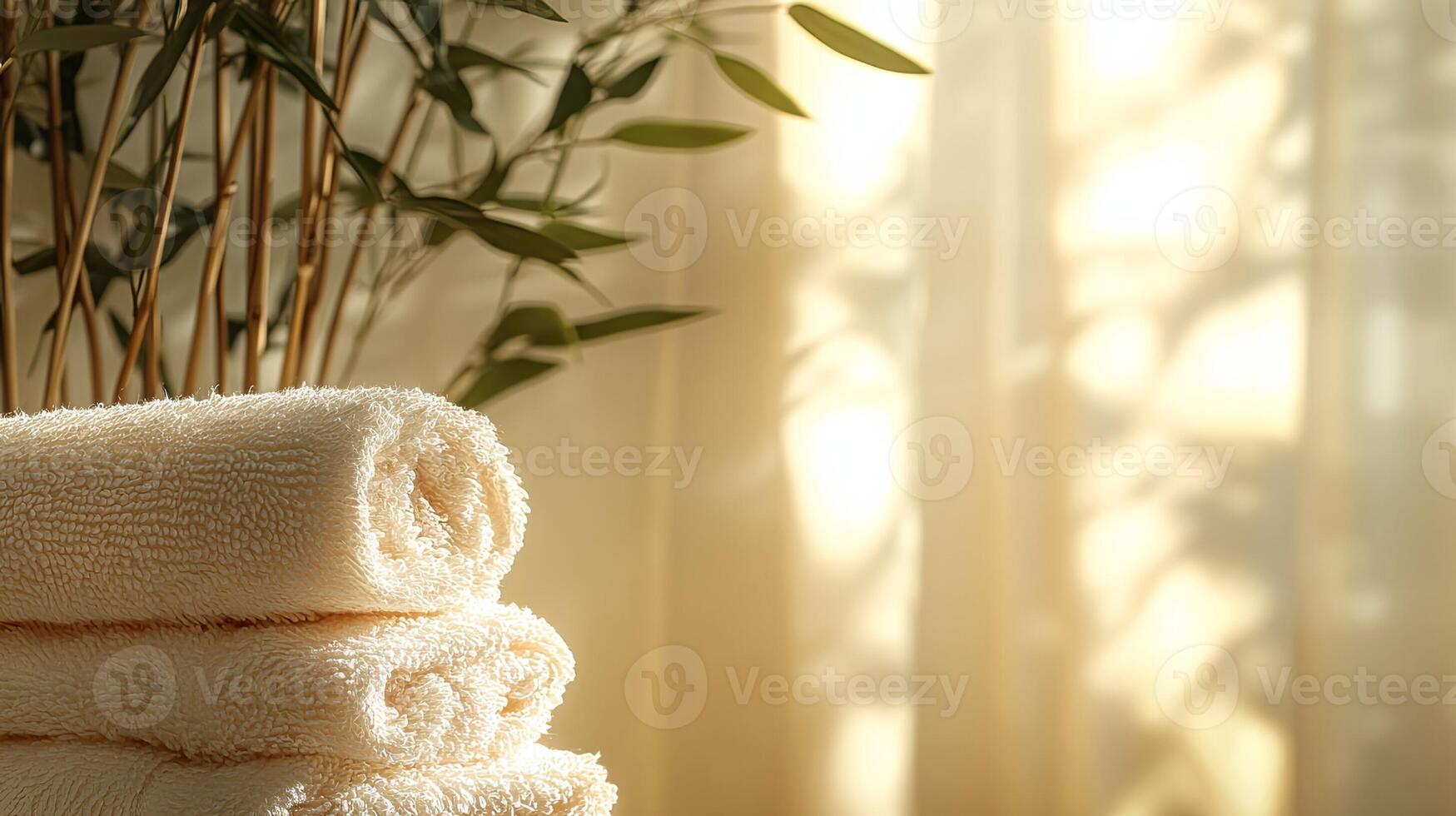 A stack of towels on a table photo