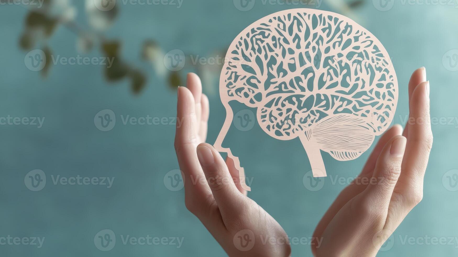 A person holding a paper cutout of a brain photo