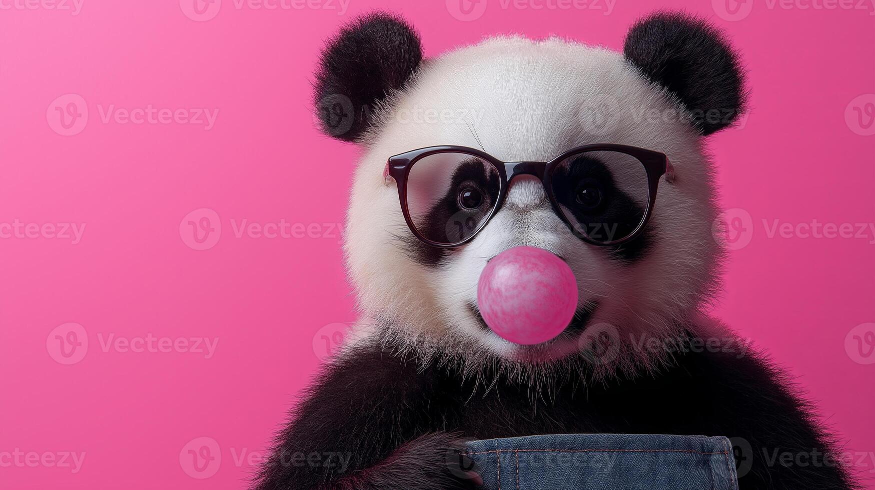 Trendy panda wearing sunglasses holding a gift box. International Panda Day and fun celebration concept. photo