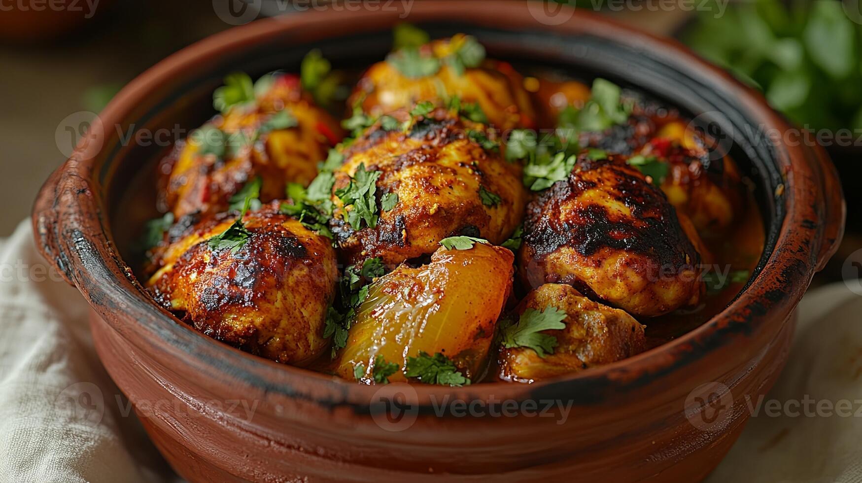 Chicken curry with potatoes and peas photo