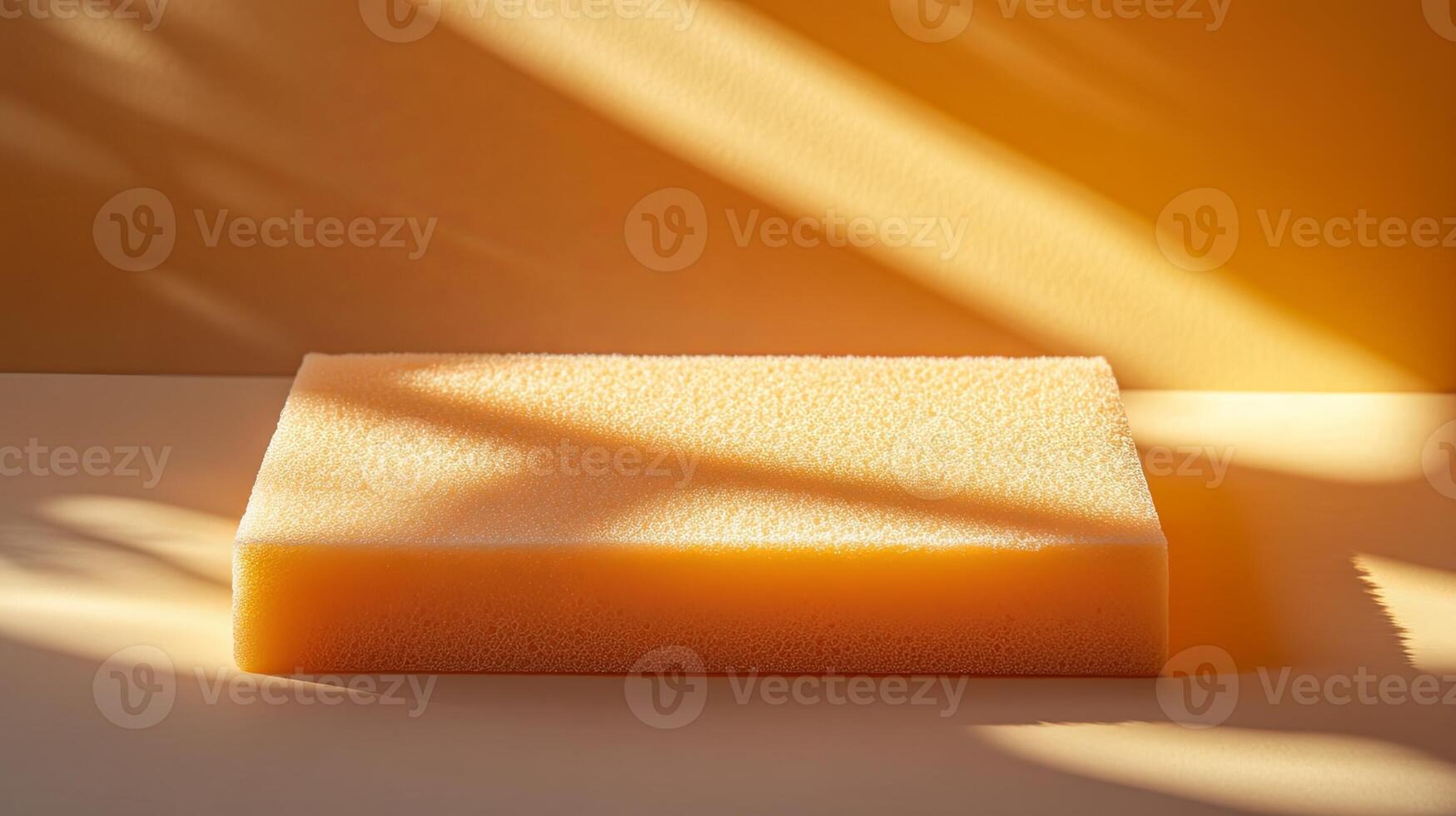 A square of yellow sponge sitting on a table photo