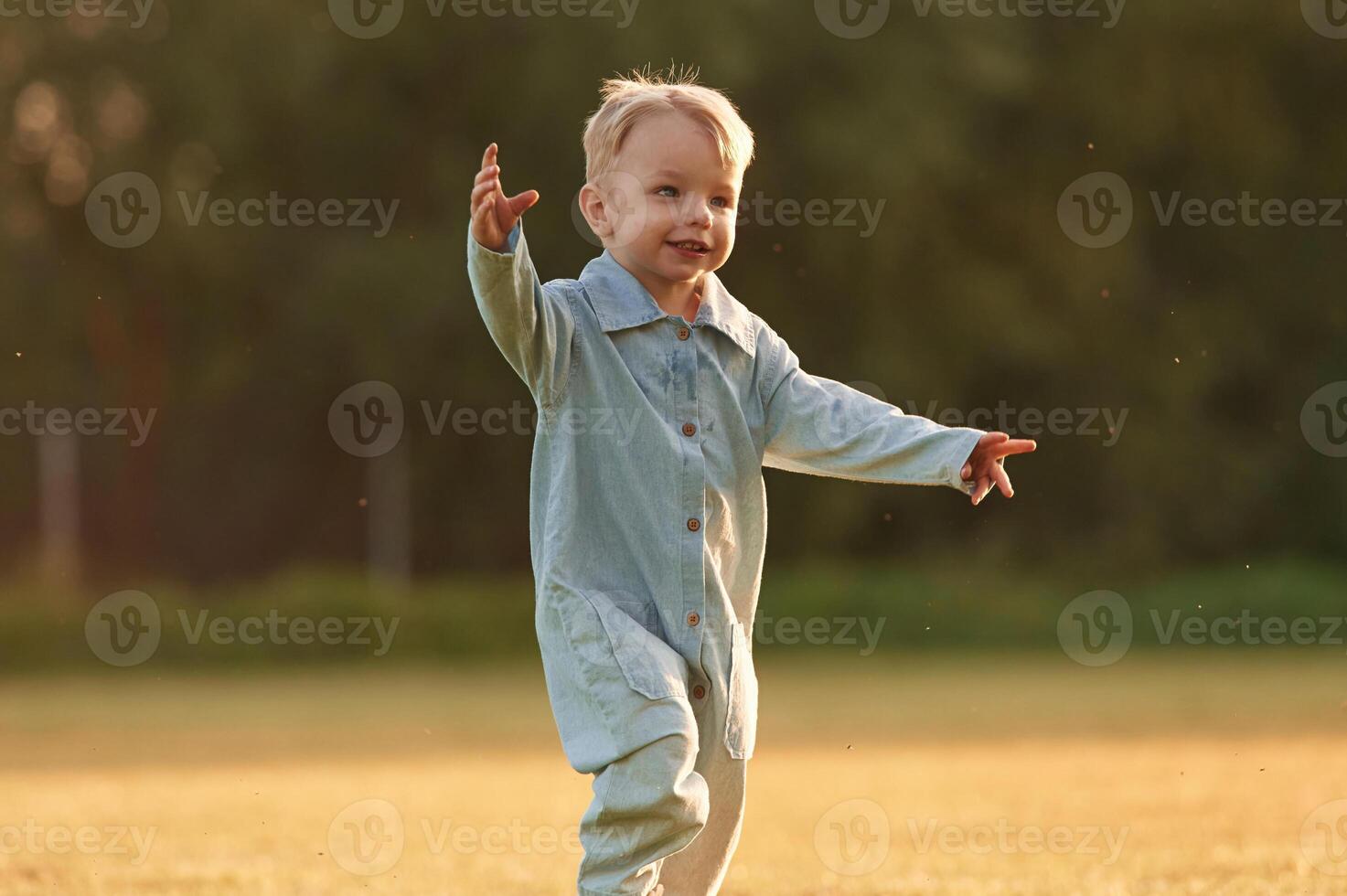 Having fun, running., Little boy is on the summer field photo
