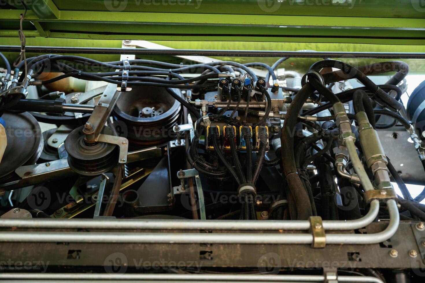 Close-up,, view of complex industrial machinery and equipment photo