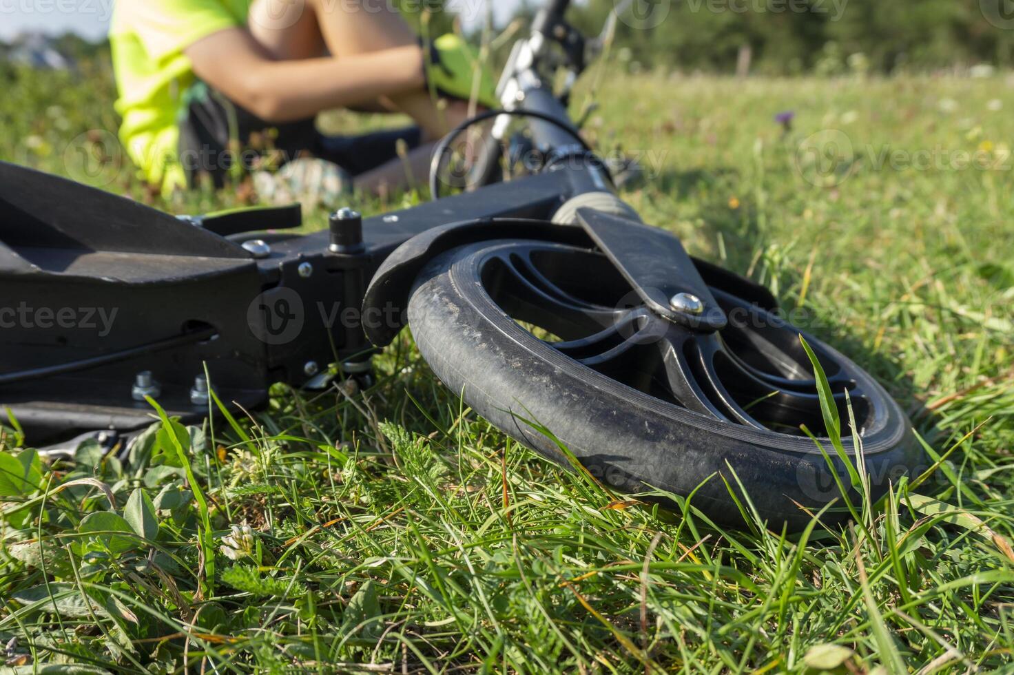 Close-Up of a Scooter in a Sunny Outdoor Setting on Grass photo