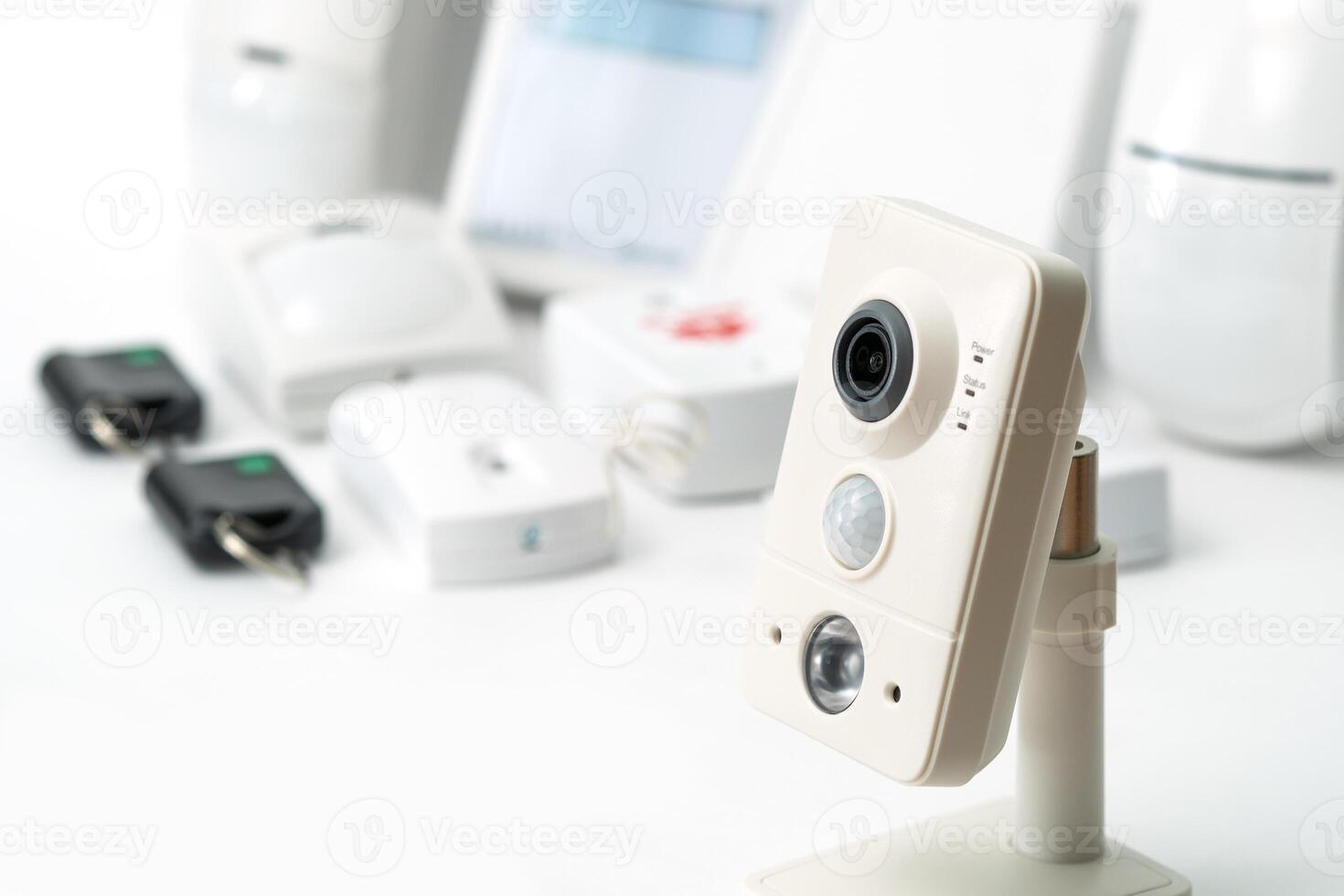 CCTV, ip camera Security on a light background, copy space. photo