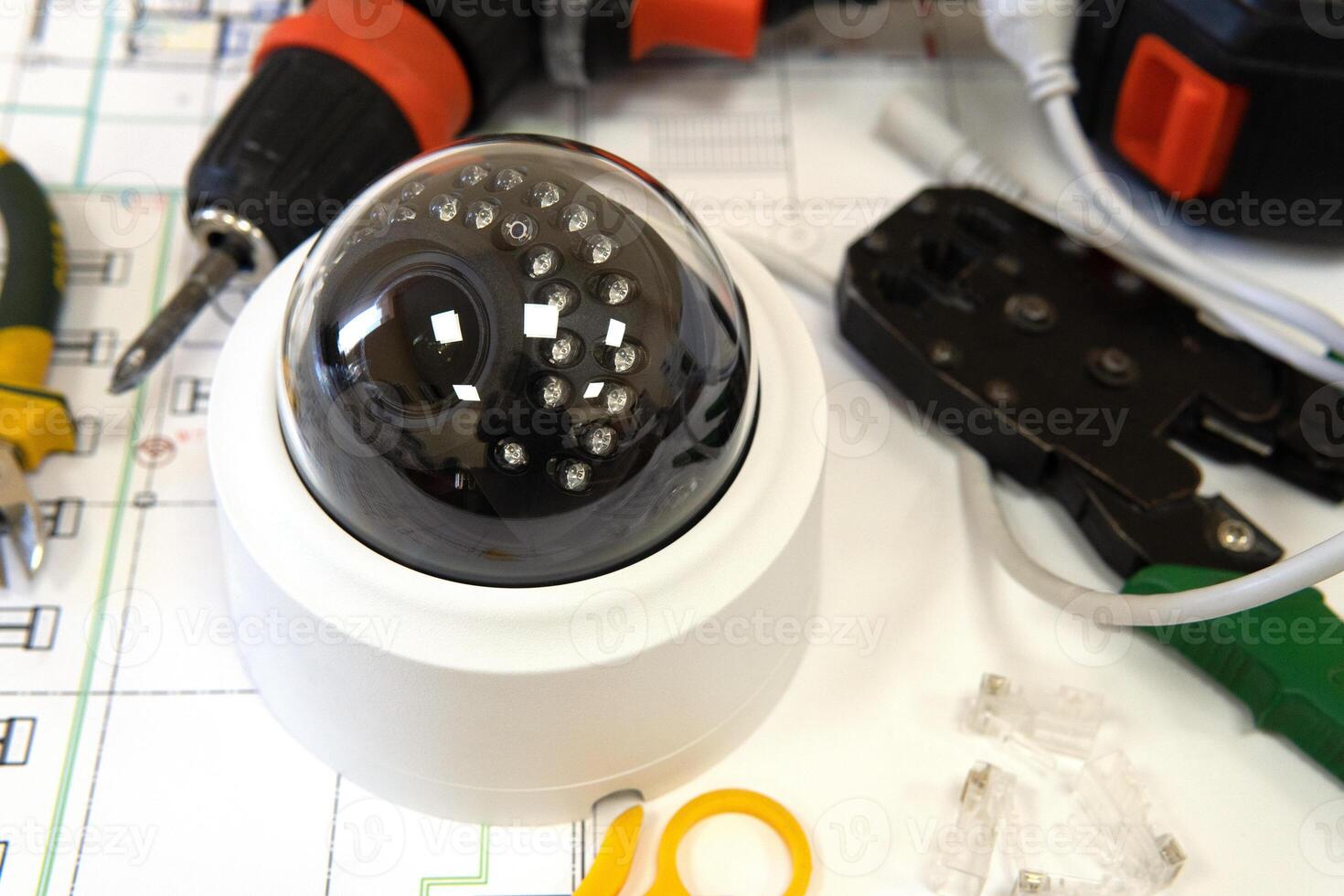 Security system with CCTV cameras. Equipment for surveillance. Good for a security engineering or advertising site photo