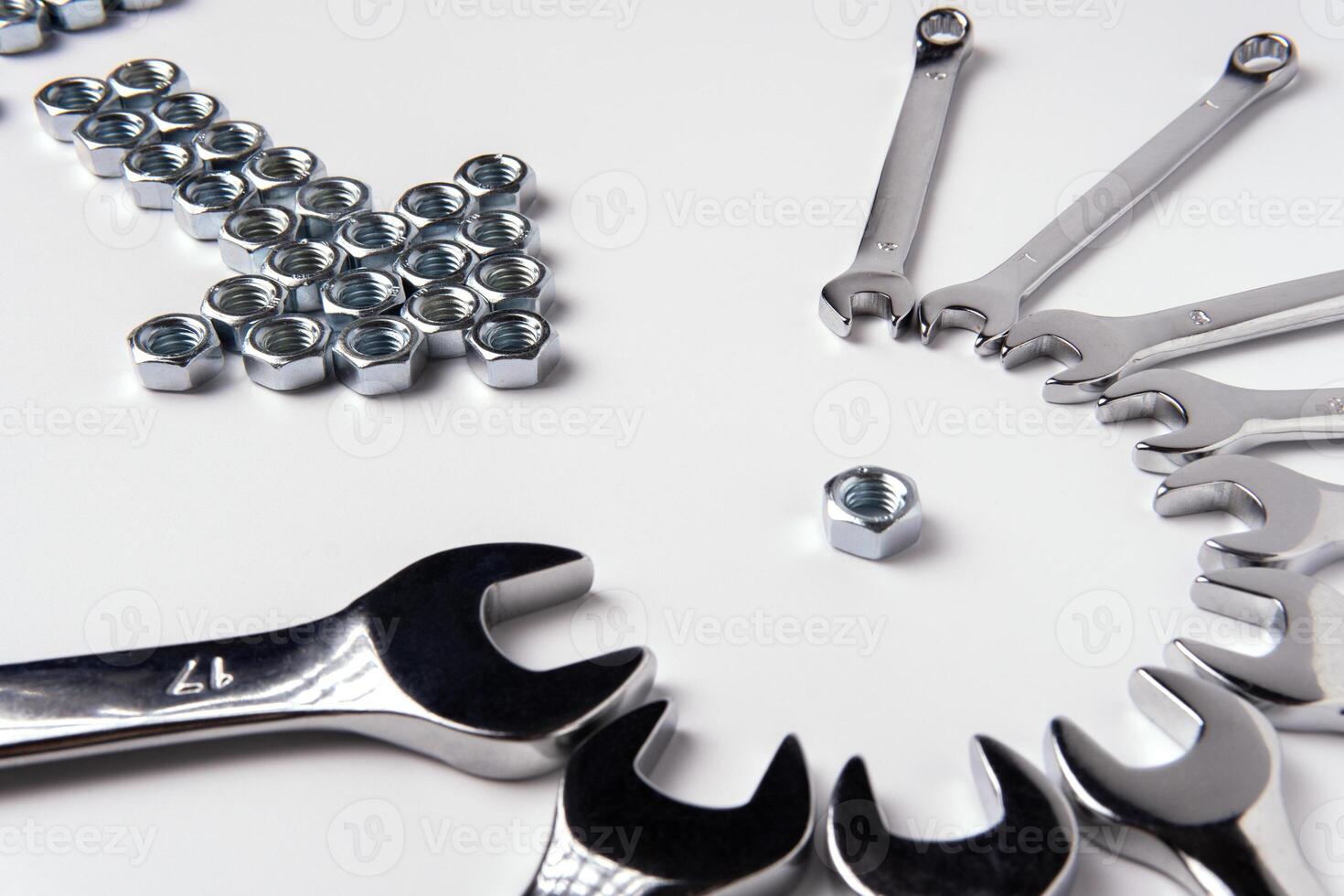 Wrenches of different sizes isolated on white background. photo