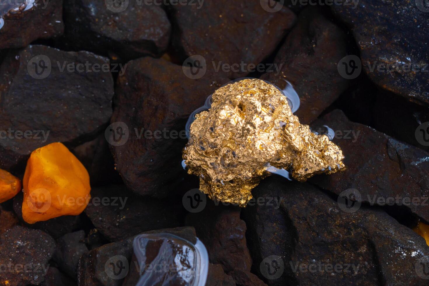 Pure gold ore found in mines with natural water sources photo