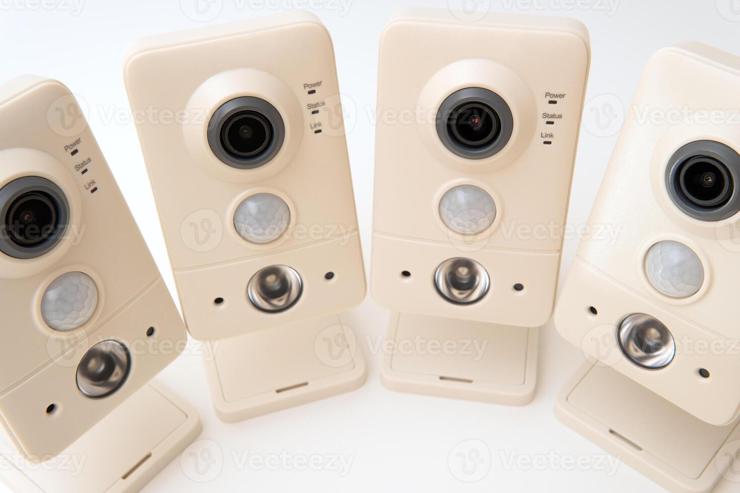 Front view of new security surveillance camera on white background. Clipping path photo