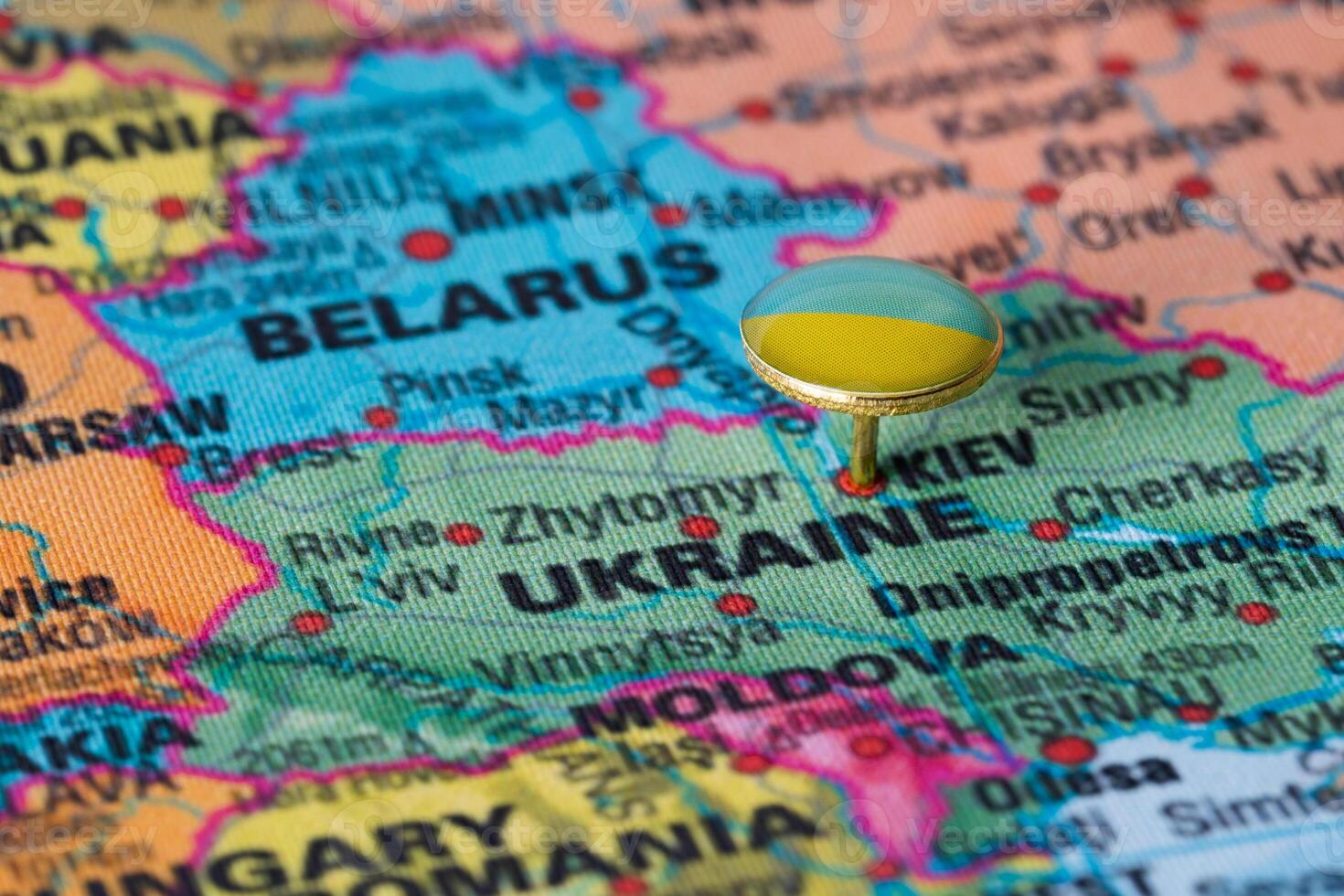 the Flag of ukraine in the world map. photo